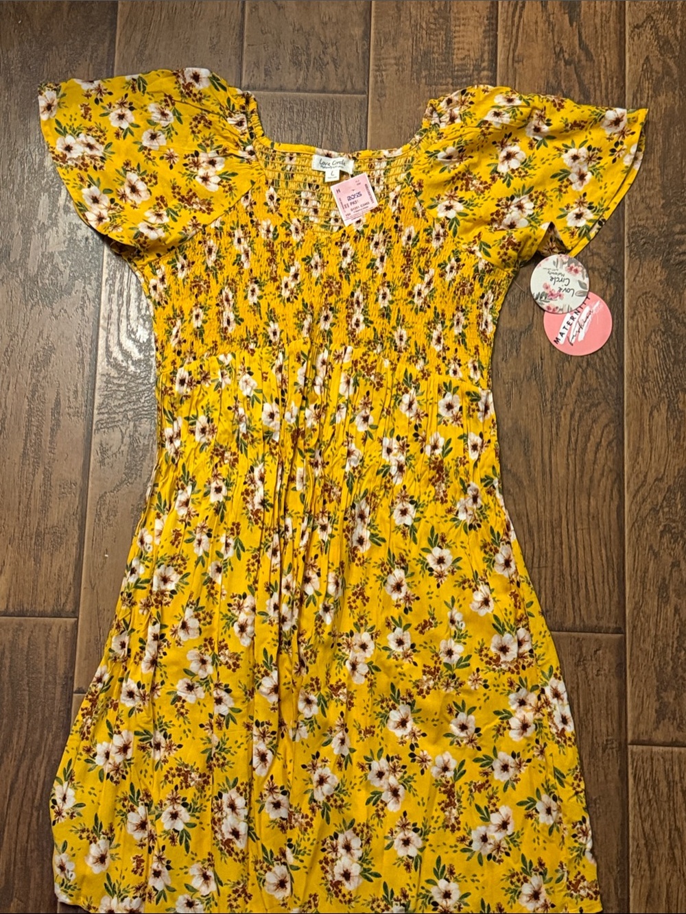 Maternity Love Stitch Yellow Floral Smocked Dress